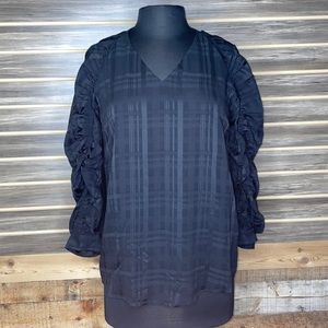 Calvin Klein plaid Gathered Sleeve VNeck XS